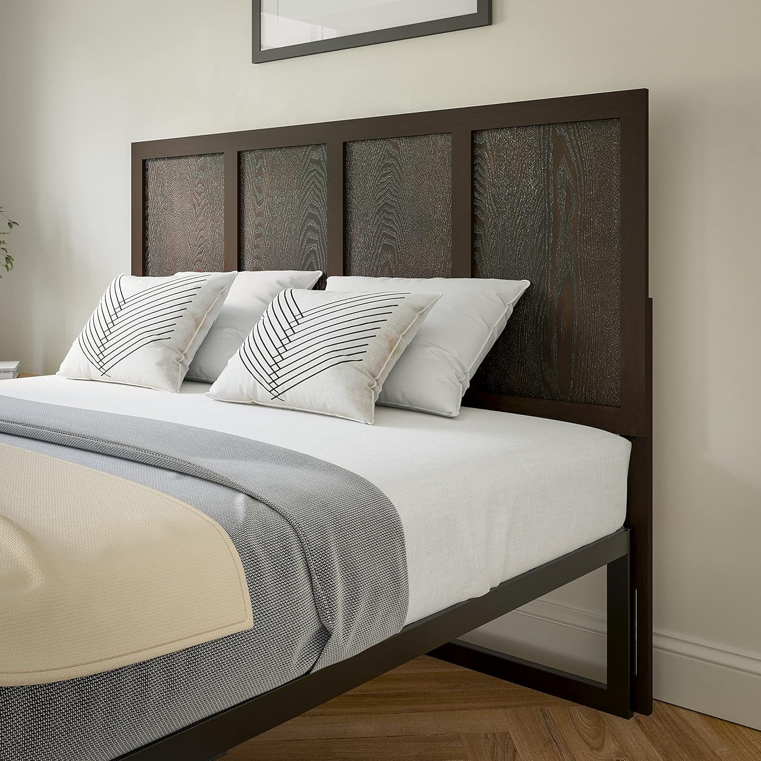 Queen Size Wooden Headboard Only, Four Panel Headboard in Dark Brown ...