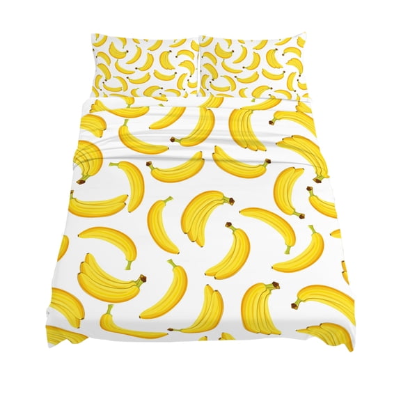 Queen Size Yellow Banana Sheet Sets Sweet Food Fruit Bananas Watercolor Soft Breathable Microfiber Bed Sheets Deep Pockets 4 Piece Bed Sheets Set, 1 Fitted Sheet, 1 Flat Sheet & 2 Pillowcases