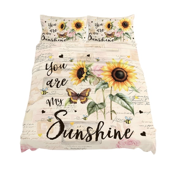 Queen Size You Are My Sunshine Sheet Sets Sunflower Flowers Bee Farm Soft Breathable Microfiber Bed Sheets Deep Pockets 4 Piece Bed Sheets Set, 1 Fitted Sheet, 1 Flat Sheet & 2 Pillowcases