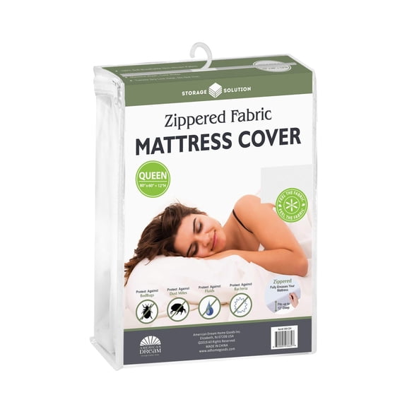 Queen Size Zippered Fabric Mattress Cover, Protects Against Bed Bugs