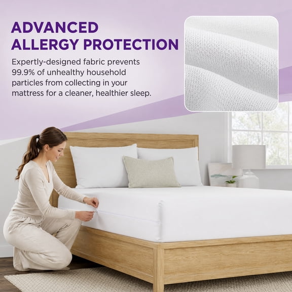 Queen Size Zippered Mattress Protector, Allergy Protection & Comfort Mattress Encasement (White)