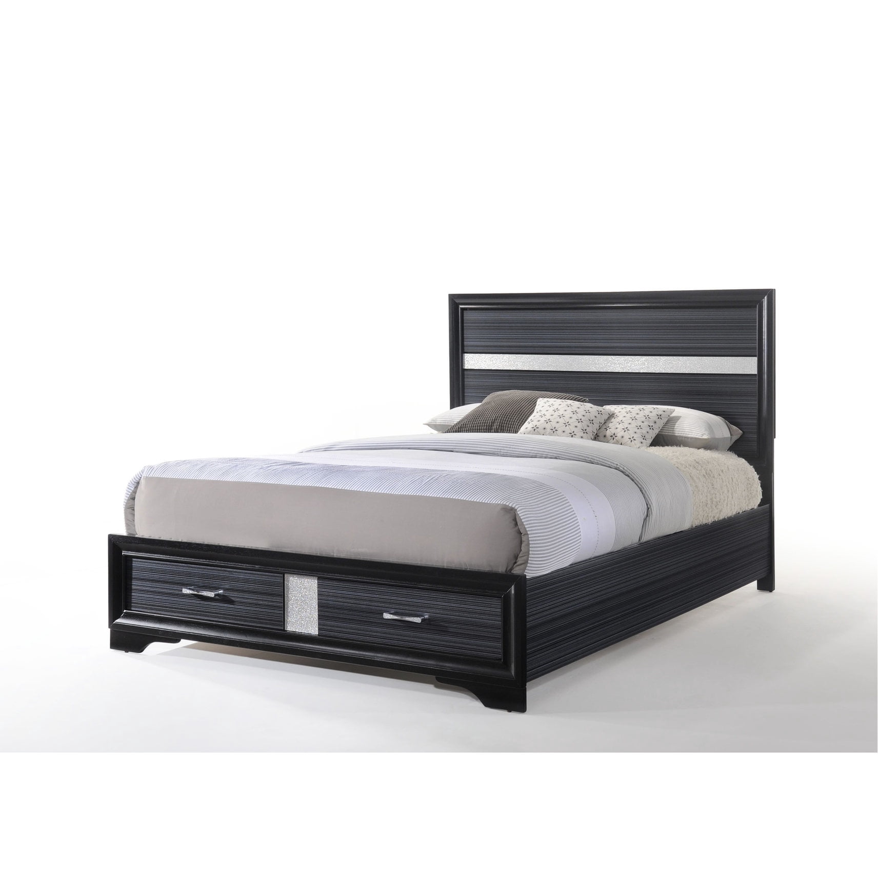 Queen - Sized Black Bed with Drawer Storage / Durable Rubberwood for ...