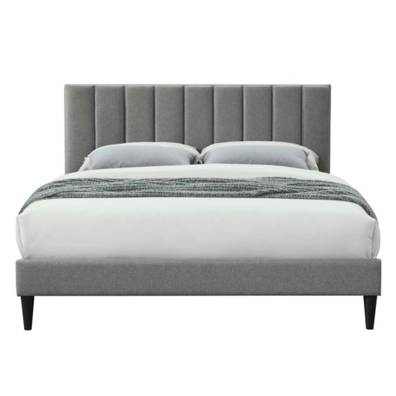 Queen Sized Blended Bed In A Box, Gray Fabric Channel Headboard, 41.28" H X 82.32" D 62.29" W, 72 Lb Disclosure Box With Diffusion, 64" W 42.5" H, Cardinal