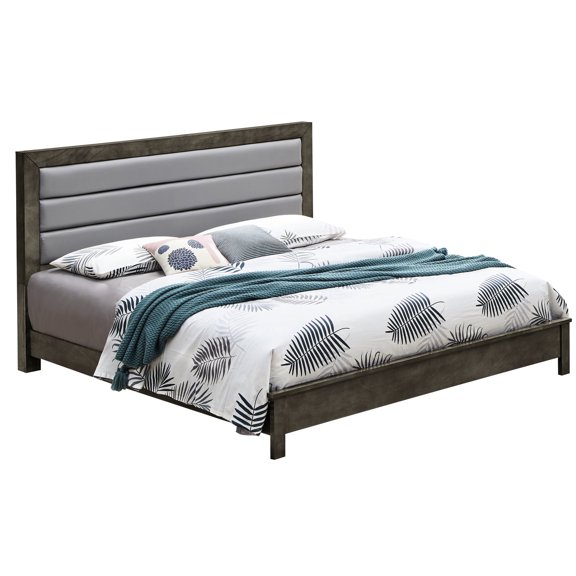 Queen - Sized Gray Bed with Transitional Design / Meets Bedroom Comfort Needs