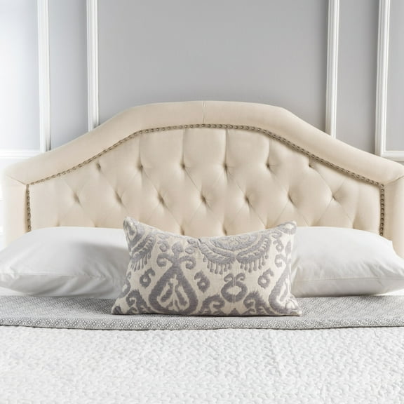 Queen Sized Headboard - Contemporary Look With Button And Diamond Stitch Nailhead Accents Beige Upholstery Assembly Needed For Luxury Required