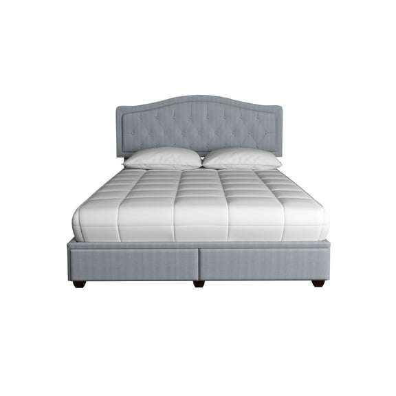 Queen Sized Storage Bed In Upholstered Gray, 2 Drawers, 63.34 W X 82.58 D 42.59 H With Cover, Gray Fabric,