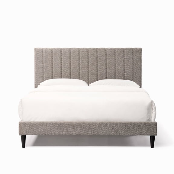 Queen Slat Bed with Boucle Upholstery, Noise - Reducing Straps / Ideal for Bedroom, Long - lasting Comfort