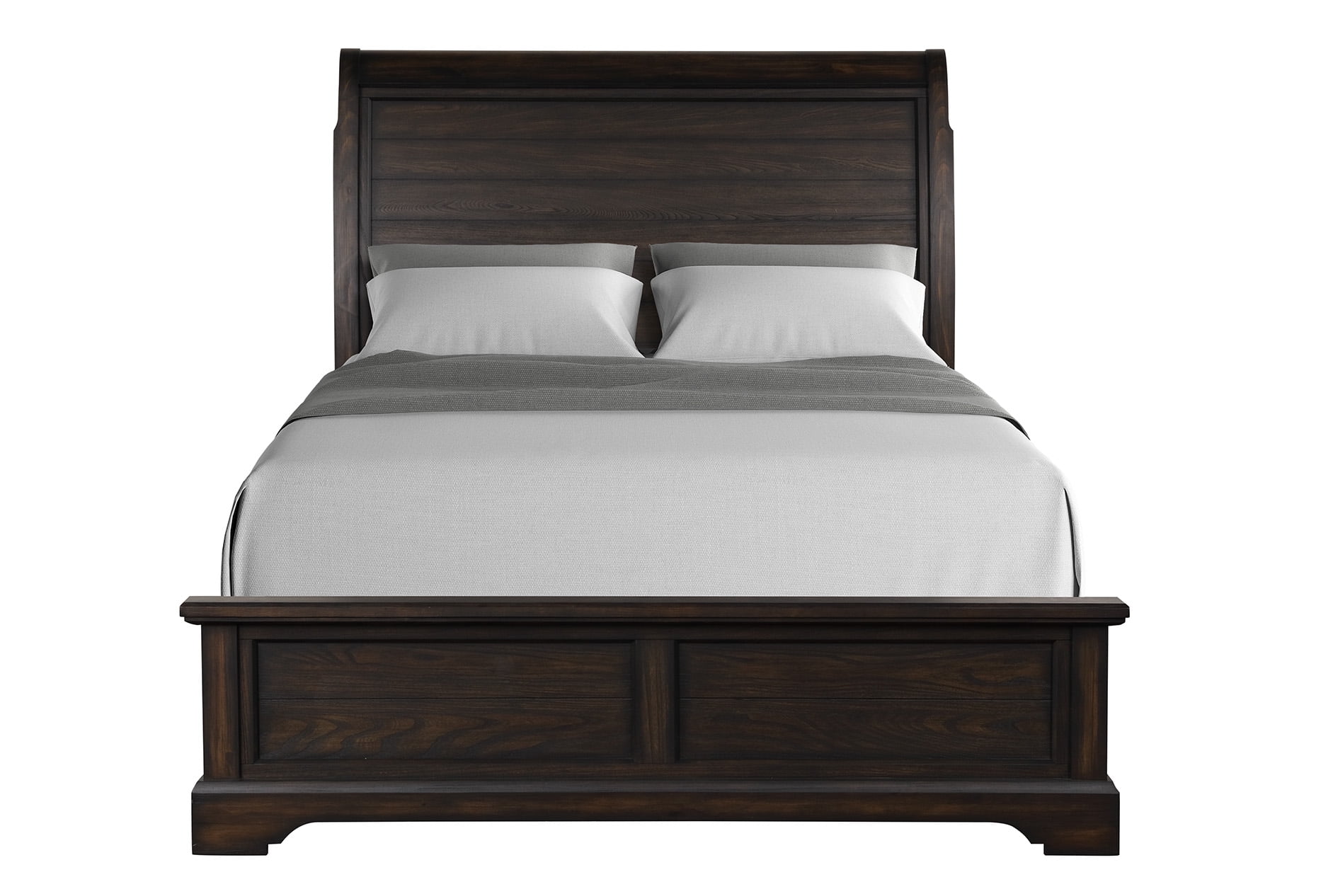 Queen Sleigh Bed with Elm Veneers and Pine Solid, Mahogany Finish ...