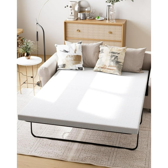 Queen Sofa Bed Mattress Replacement, Sleeper Sofa Mattress Topper for Pull-Out Couches, Trundle, RV. Softer Sleep, Folds Away. CertiPUR-US Certified Memory Foam Topper with Blue Cover