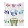 thumbnail image 1 of Queen Soft Flannel Fleece Blanket, Old Antique Crown Set in Baroque Style Colorful Rococo Retro Victorian Floral Details, Cozy Plush for Indoor and Outdoor Use, 60" x 80", Multicolor, by Ambesonne, 1 of 5