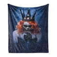 thumbnail image 1 of Queen Soft Flannel Fleece Blanket, Queen of Death Scary Body Art Halloween Evil Face Bizarre Make up Zombie, Cozy Plush for Indoor and Outdoor Use, 70" x 90", Navy Blue Orange Black, by Ambesonne, 1 of 5