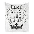 thumbnail image 1 of Queen Soft Flannel Fleece Blanket, Vintage Grunge Here Sits the Queen Words Antique Crown Royalty Theme Hipster, Cozy Plush for Indoor and Outdoor Use, 50" x 60", Charcoal Grey White, by Ambesonne, 1 of 5