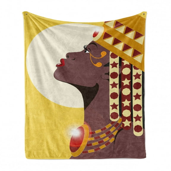 Queen Soft Flannel Fleece Throw Blanket, Abstract Design Woman Princess with Sun in Background, Cozy Plush for Indoor and Outdoor Use, 60" x 80", Dark Mauve Burgundy, by Ambesonne