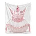 thumbnail image 1 of Queen Soft Flannel Fleece Throw Blanket, Cartoon Style Pink Princess Crown on Pillow Fairy Tail Fantasy Girlish Fashion, Cozy Plush for Indoor and Outdoor Use, 50" x 60", Pale Pink, by Ambesonne, 1 of 5