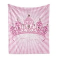 thumbnail image 1 of Queen Soft Flannel Fleece Throw Blanket, Childhood Theme Pink Heart Shaped Princess Crown on Radial Backdrop Romantic, Cozy Plush for Indoor and Outdoor Use, 50" x 70", Pink Pale Pink, by Ambesonne, 1 of 5