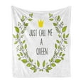 thumbnail image 1 of Queen Soft Flannel Fleece Throw Blanket, Wreath Branches with Lettering Just Call Me Queen Little Crown, Cozy Plush for Indoor and Outdoor Use, 50" x 60", Grey Apple Green, by Ambesonne, 1 of 5