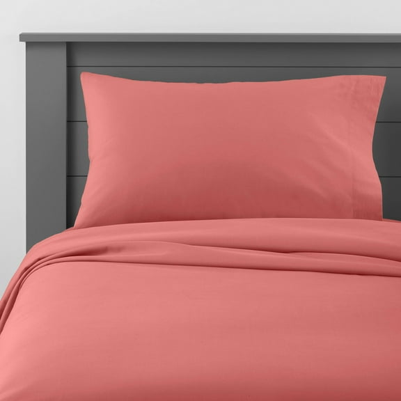 Queen Solid Cotton Kids' Sheet Set Rose: 4-Piece Set, Percale, OEKO-TEX Certified, 220 Thread Count