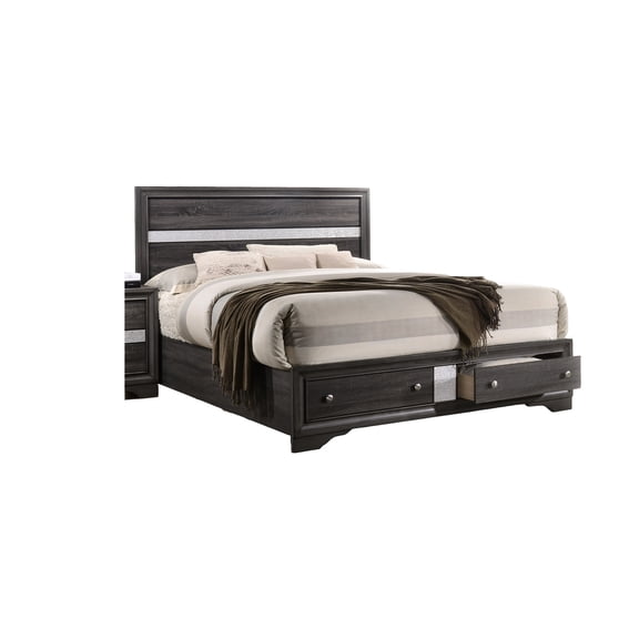 Queen Storage Bed With Gray Wood Finish - Comfort And Utility Combined Built-in Compartments Efficient Space Utilization