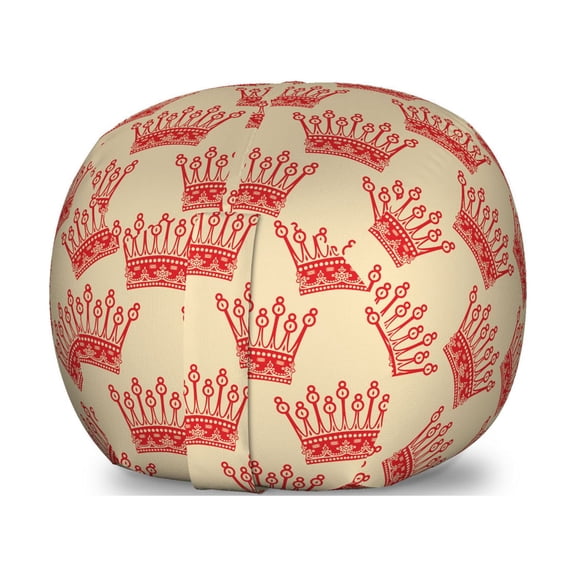 Queen Storage Toy Bag Chair, Crowns Pattern Vintage Design Coronation Imperial Kingdom Nobility Theme, Stuffed Animal Organizer Washable Bag, Large Size, Grey Yellow Vermilion, by Ambesonne