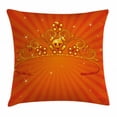 thumbnail image 1 of Queen Throw Pillow Cushion Cover, Fancy Halloween Princess Crown with Little Skull Daisies on Radial Orange Backdrop Stars, Decorative Square Accent Pillow Case, 24 X 24 Inches, Orange, by Ambesonne, 1 of 2