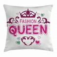thumbnail image 1 of Queen Throw Pillow Cushion Cover, Girlish Print Fancy Fashion Queen Lettering Floral Heart Shaped Ornaments Cute, Decorative Square Accent Pillow Case, 20 X 20 Inches, Dried Rose Pink, by Ambesonne, 1 of 2