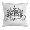 thumbnail image 1 of Queen Throw Pillow Cushion Cover, Hand Drawn Crown with Queen Lettering Baroque Style Ancient Elements Calligraphy, Decorative Square Accent Pillow Case, 24 X 24 Inches, Black and White, by Ambesonne, 1 of 2