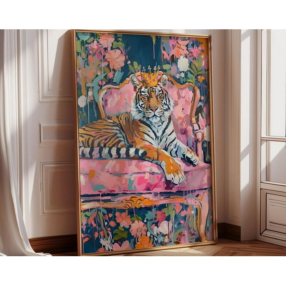 Queen Tiger Wall Art |Maximalist Wall Art Jungle Wall Decor Maximalist Wall Decor Living Room Decor Trendy Dopamine ,Decor For Living Room Bedroom, 8x12 UNFRAMED