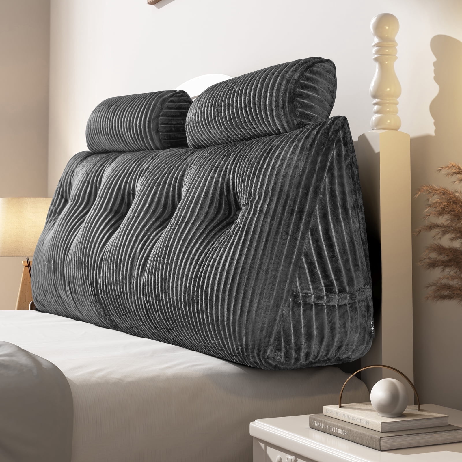 Z-HOM Queen Triangular Headboard Pillow, Grey Wedge Reading