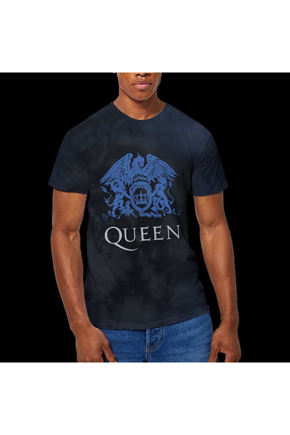 Queen Unisex T-Shirt Blue Crest (Wash Collection) (Large)