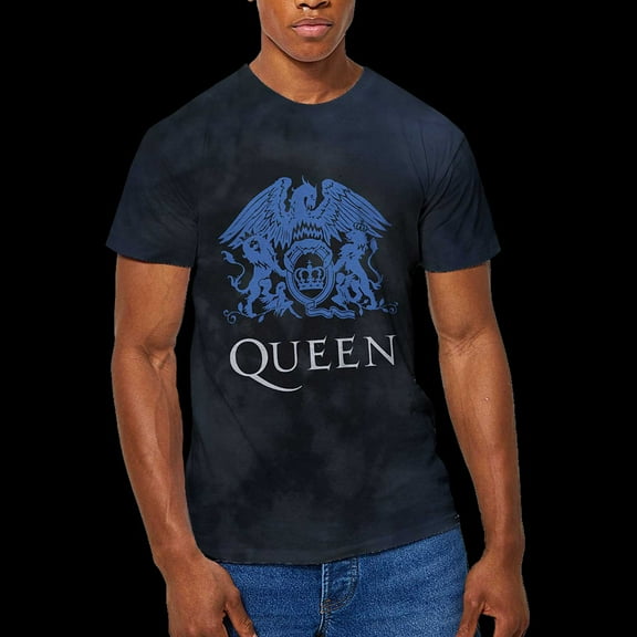 Queen Unisex T-Shirt Blue Crest (Wash Collection) (X-Large)