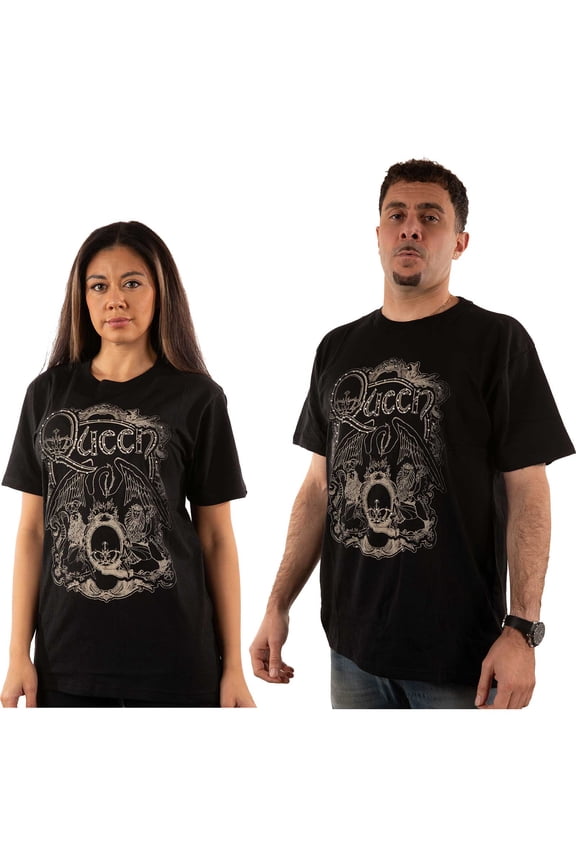 Queen Unisex T-Shirt Ornate Crest (Diamante) (Large)