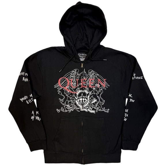 Queen Unisex Zipped Hoodie Sweatshirt Logo & Crest Outline (Charcoal Grey) (XX-Large)