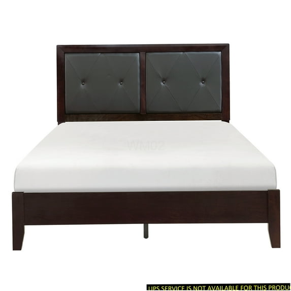Queen Upholstered Bed Frame with Storage, Modern Platform Bed with Button Tufted Headboard, Espresso Faux Leather, No Box Spring Needed