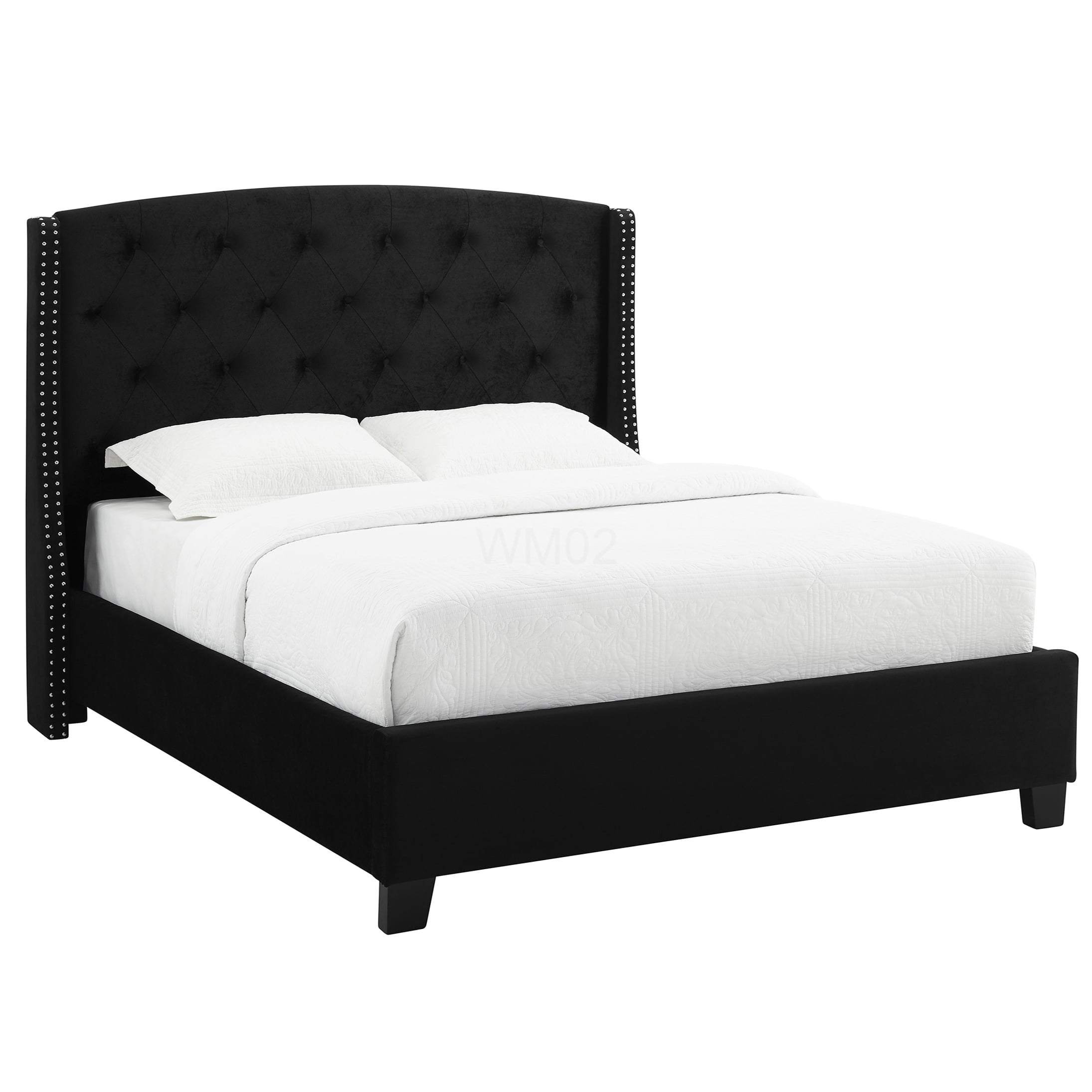 Queen Upholstered Bed Frame with Wingback Headboard, Button Tufted Fabric Platform Bed, No Box Spring Needed, Modern Bedroom Furniture