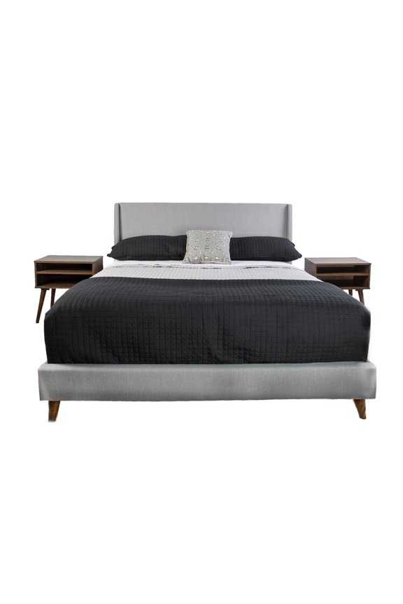 Queen Upholstered Bed With Two Nightstands, Stone Color Feature, 100% , Gray Accent, 3 Piece , 85.29in. Depth, 63.56in. Width, 41.86in. Height, 69.06lb Ponderosity Design, Tinge, Load