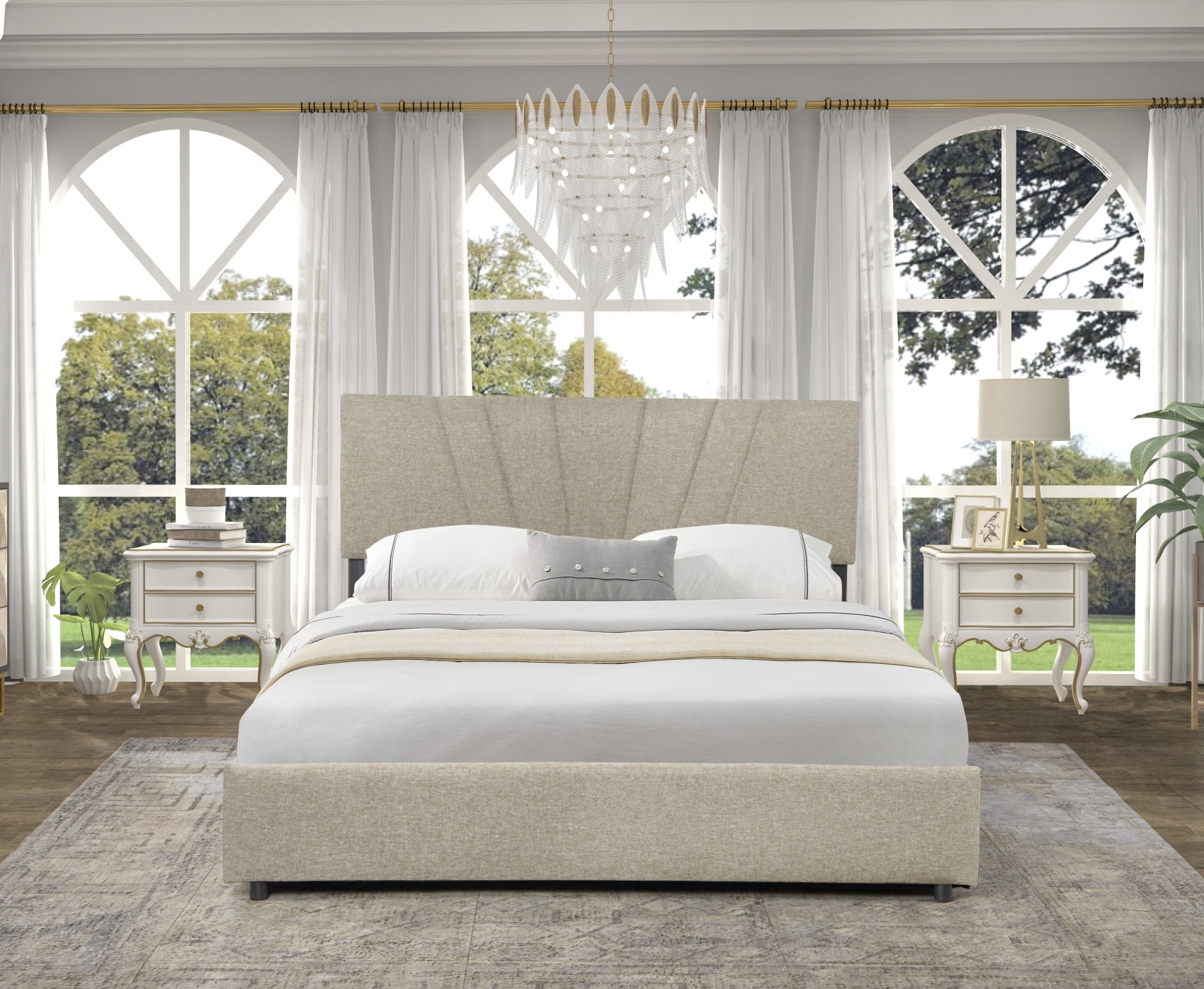 Queen Upholstered Bed with Lifting Storage, Wooden Platform Bed Frame