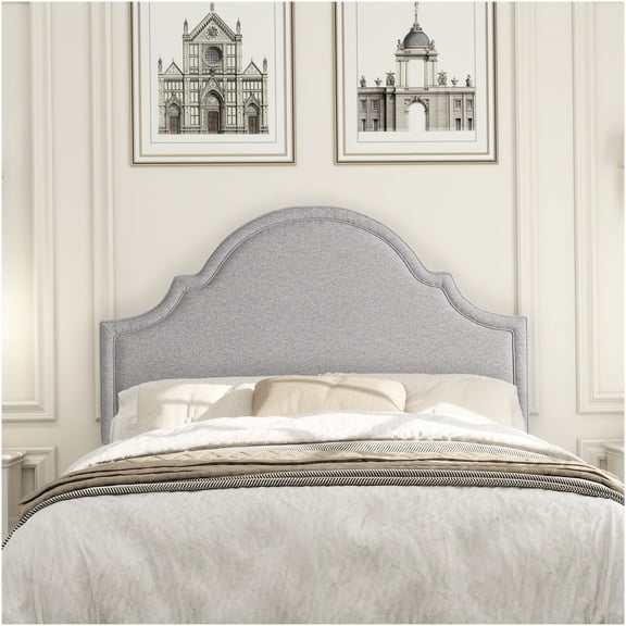 Queen Upholstered Headboard, Light Gray Fabric, Adjustable Height for Perfect Mattress Alignment