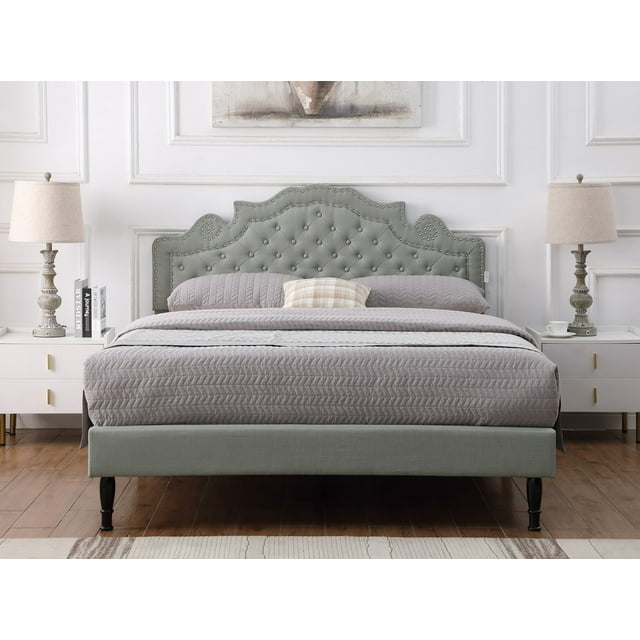 Queen Upholstered Platform Bed Frame with 47" Tall Adjustable Headboard