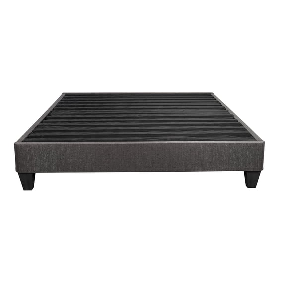 Queen Upholstered Platform Bed Frame with Headboard, Dark Grey Fabric Foundation, Modern Bed Base with No Box Spring Needed