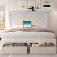 thumbnail image 1 of NHIXSOM Queen Upholstered Platform Bed Frame with LED Lights and Storage, Velvet Adjustable Headboard, off White, 1 of 6
