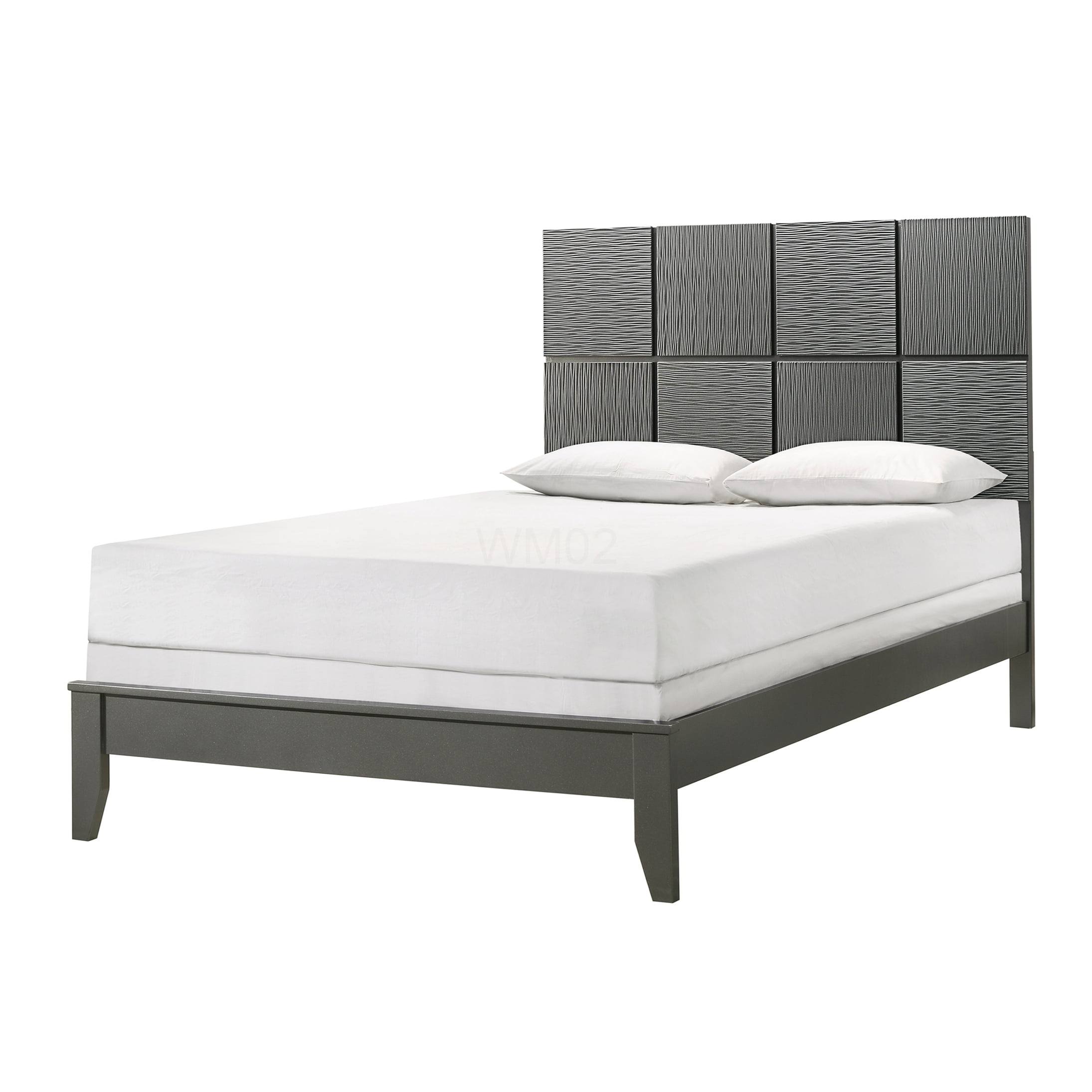 Queen Upholstered Platform Bed with Geometric Button Tufted Headboard, Modern Gray Fabric Bed Frame