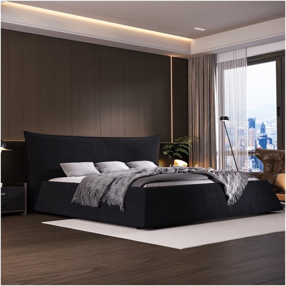 Queen Upholstered Platform Bed with Velvet Headboard, Modern Channel Tufted Design, No Box Spring Needed, Support 1000lbs, Easy Assembly