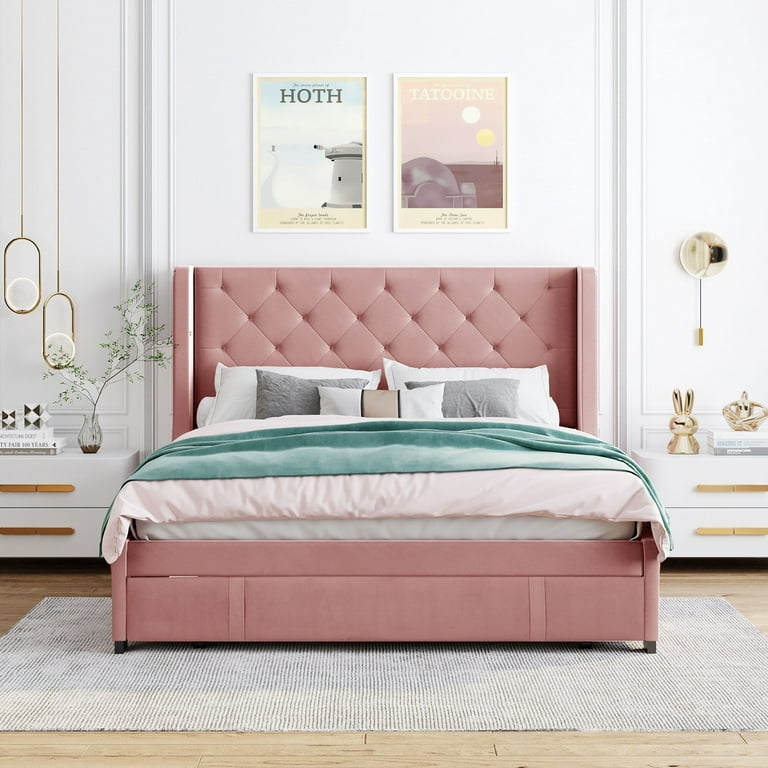 Pink upholstered headboard queen online