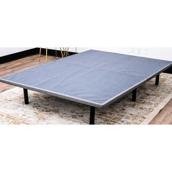Queen Upholstered Platform - Gray Fabric, Adjustable Height Legs 4" 8", 1000 Lbs Holding Capacity, Structure Gray, 6 Legs, Heavy Duty Steel Frame Construction