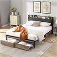 thumbnail image 1 of Queen Upholstered Platform Storage Bed Frame with USB Ports, High Clearance Underbed Storage, No Box Spring Needed, Black and Gray Modern Design, 1 of 10
