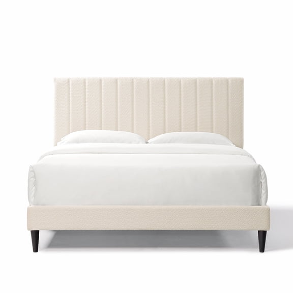 Queen Upholstered Slat Bed | Stable Structure & Soft Boucle | Bedroom Layout