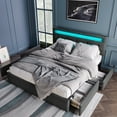 thumbnail image 1 of Queen Upholstered Storage Bed, Dark Gray Linen Upholstered Wood Platform Bed with Tufted Button Headboard and 4 Drawers, No Box Spring Needed, Modern Furniture Queen Size Bed Frame, Holds 500lbs, 1 of 12
