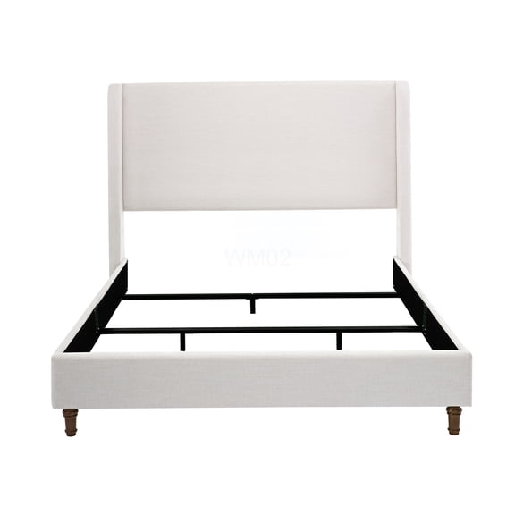 Queen Upholstered Wingback Bed Frame with Tall Headboard, No Box Spring Required, Textured Fabric and Sturdy Metal Structure for Luxurious Bedroom Upgrade
