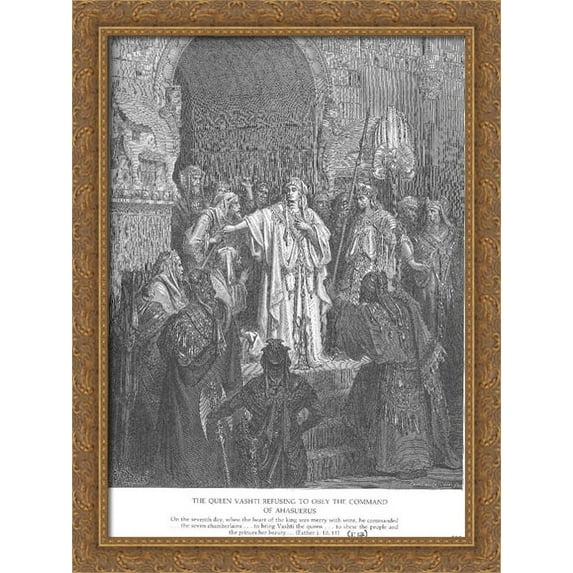Queen Vashti Refuses to Obey Ahasuerus' Command 28x38 Large Gold Ornate Wood Framed Canvas Art by Gustave Dore