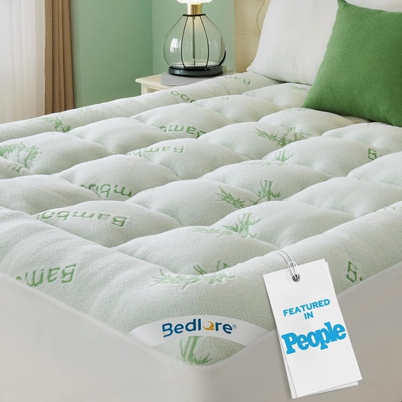 Queen Viscose Bamboo Pillow Top Mattress Topper with Stretchable Pockets for 6-18 Inch Mattresses